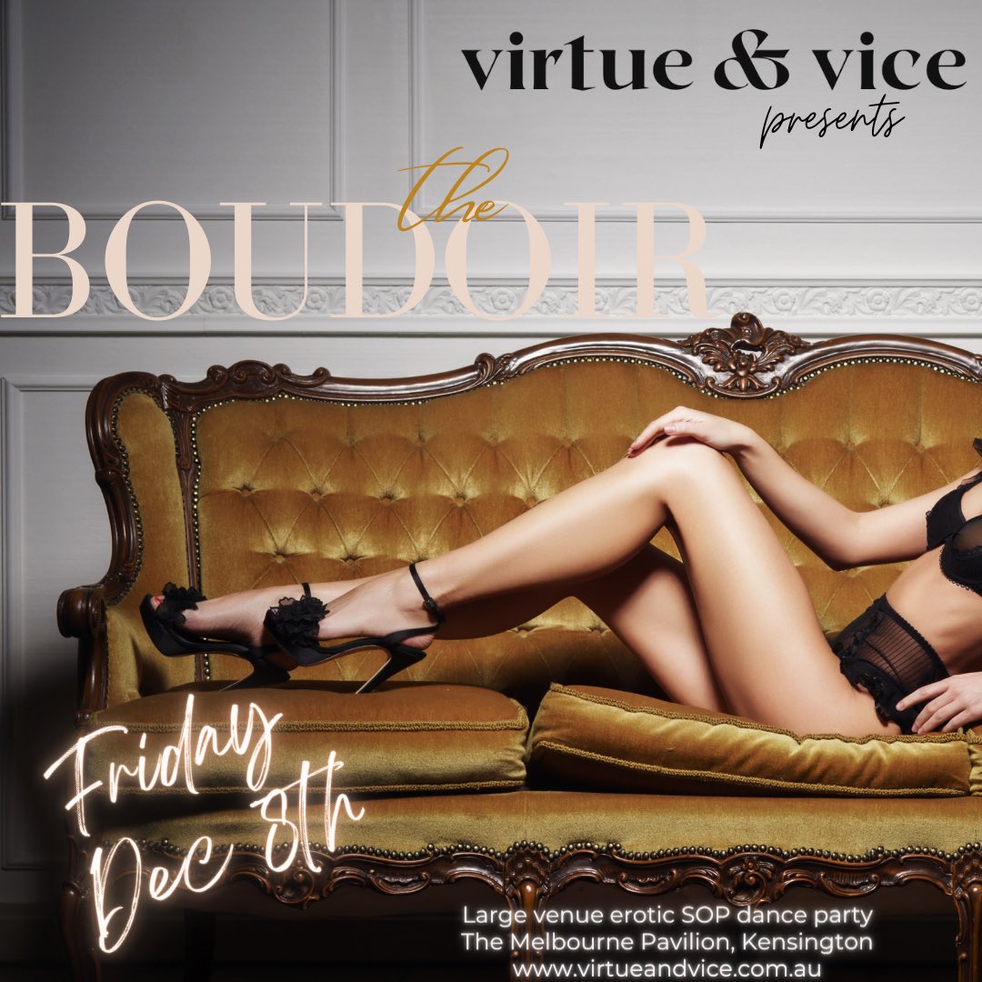virtueandvice00's tweet photo. Hello, lovers! Welcome back to the Boudoir, returning to the Melbourne Pavilion on Friday 8th of December 🖤

Get 30% off all tickets for the month of October.
15% off tickets for November, before they return to full price in December until the event!

https://t.co/MegkUkCl5f https://t.co/xgGpvts6e7