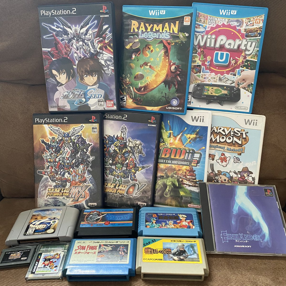 Got a variety of games included in this group. Einhander is definitely the standout. #nintendo #playstation #einhander #gundam #rayman #harvestmoon #wii #wiiu #famicom #n64 #gameboy #videogames #retrocollector #gameroom #imports