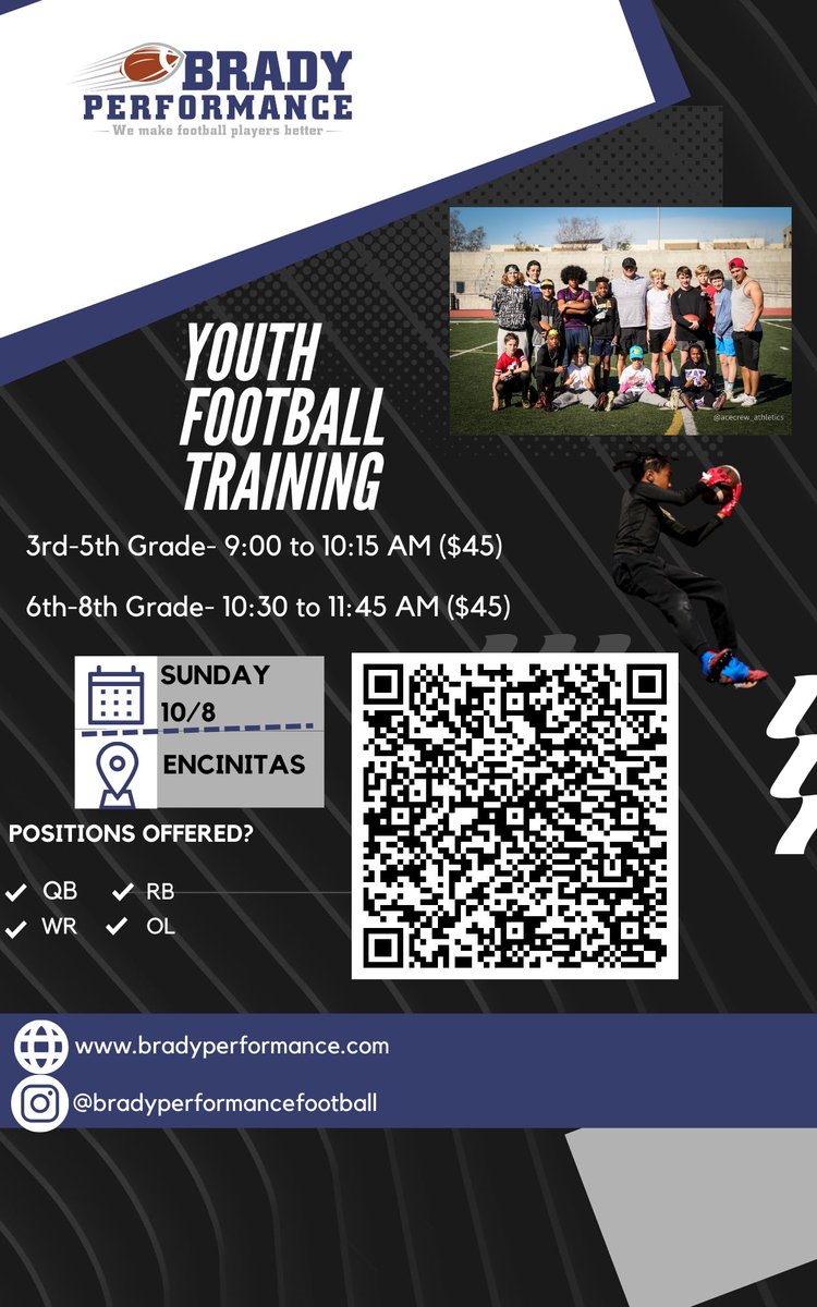 BradyPerform1's tweet image. Youth football training Sun, 10/8. go.thryv.com/site/bradyperf… #quarterbacktraining #runningbacktraining #receivertraining