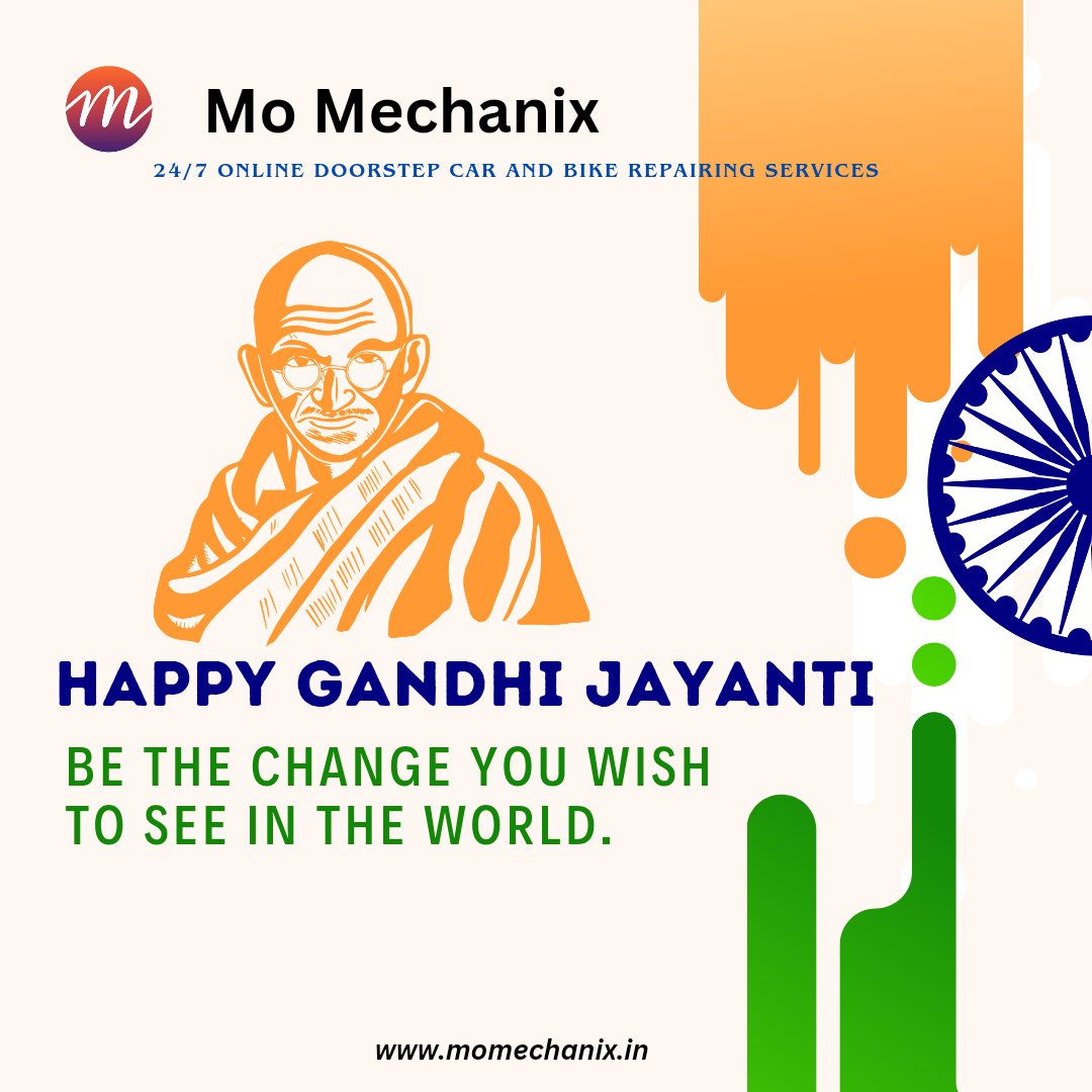 MOMECHANIX's tweet photo. 🕊️ Remembering the Father of the Nation, Mahatma Gandhi, on his birth anniversary. Let us strive for peace, unity, and equality in his honor. 🇮🇳 

#GandhiJayanti #MahatmaGandhi #Peace #Unity #Equality #momechanix
#24x7MechanicService #DoorstepVehicleCare https://t.co/ag9ER7DLnm