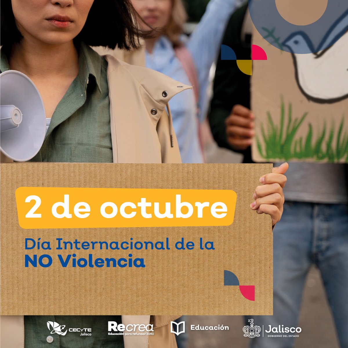 cecytejal_'s tweet photo. Hoy celebramos el Día Internacional de la NO Violencia. La paz es un derecho universal que todos debemos proteger. Construyamos un mundo donde la violencia sea reemplazada por la tolerancia y el respeto. Juntos, podemos lograrlo. ✌️🕊️

#SomosGrandes💖
#SomosCECyTEJ💚🧡 https://t.co/H1hSCkezbj