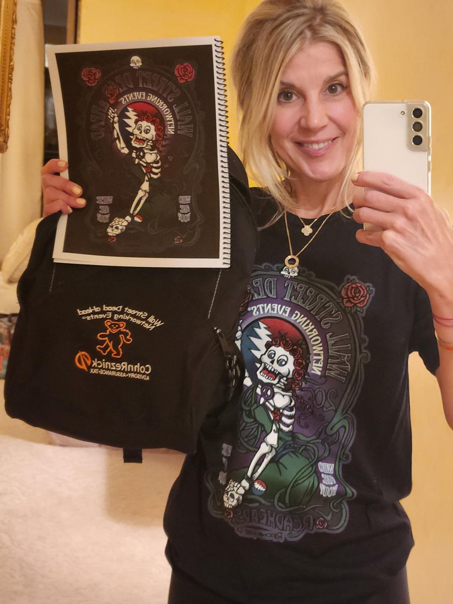 Getting our 2023 merch out to our Members as fast as we can! Jennifer seen here with our new WSDaH @reonegro @tshirt, 2023 Attendance Roster and our @CohnReznick - WSDaH backpack! #gratefuldead #merch #tshirts