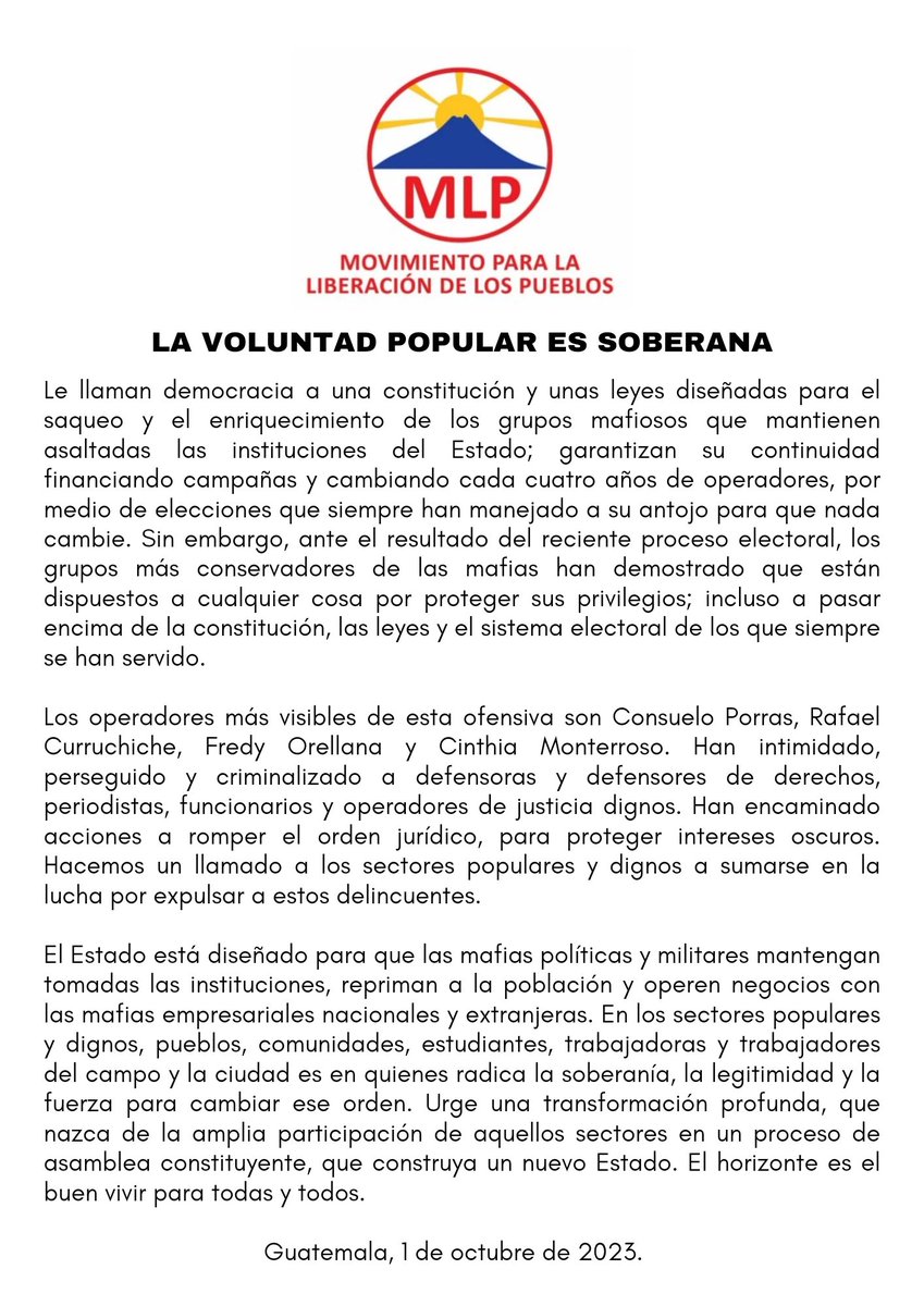 Comunicado de la bancada MLP.