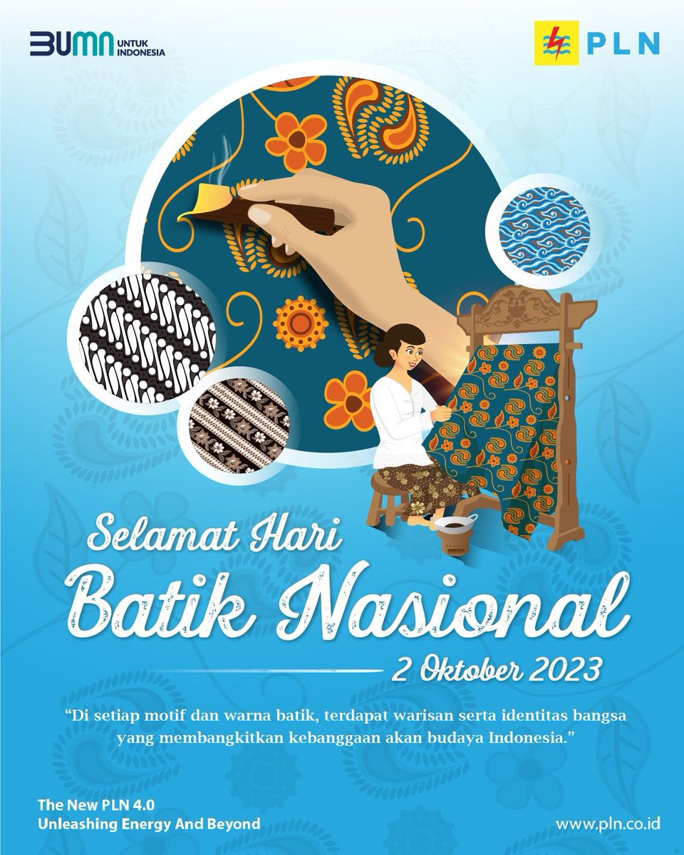 SahabatPLNJkt's tweet photo. 𝐒𝐞𝐥𝐚𝐦𝐚𝐭 𝐇𝐚𝐫𝐢 𝐁𝐚𝐭𝐢𝐤 𝐍𝐚𝐬𝐢𝐨𝐧𝐚𝐥.

Semoga keindahan dan keunikan batik dapat terus menginspirasi generasi mendatang. Dalam semangat tema "Batik Bangkit" tahun 2023, mari kita lestarikan dan kembangkan batik sebagai warisan budaya yang dapat menginspirasi bangsa https://t.co/aUn04oelGS