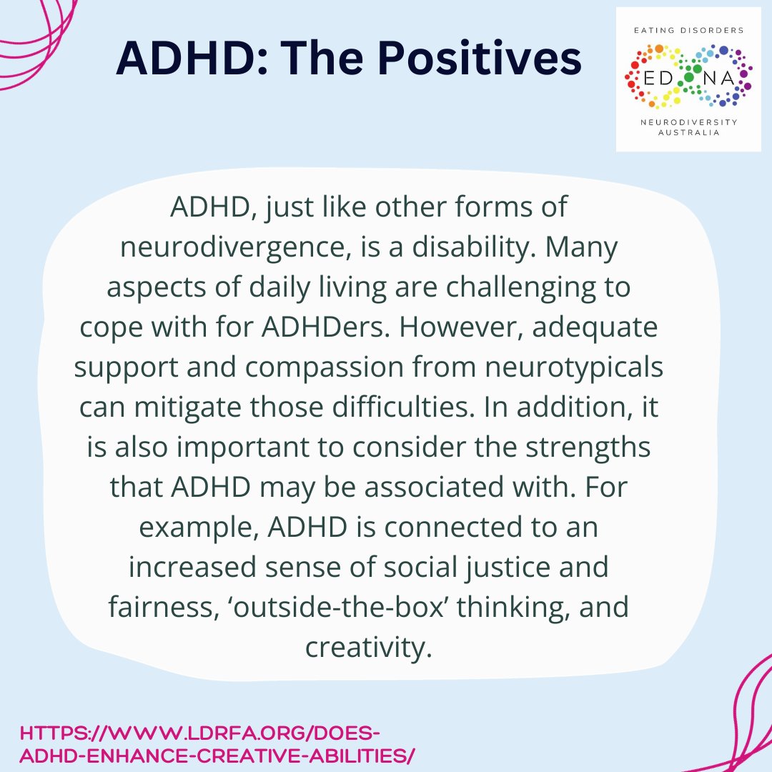 October is ADHD Awareness Month. 
Research suggests that ADHDers are at an increased risk of developing disorders. The risk is estimated to be between 3 and 6 times greater for ADHDers compared to neurotypicals. 

Learn more here: edneuroaus.com/nd-ed

#ADHD #eatingdisorders