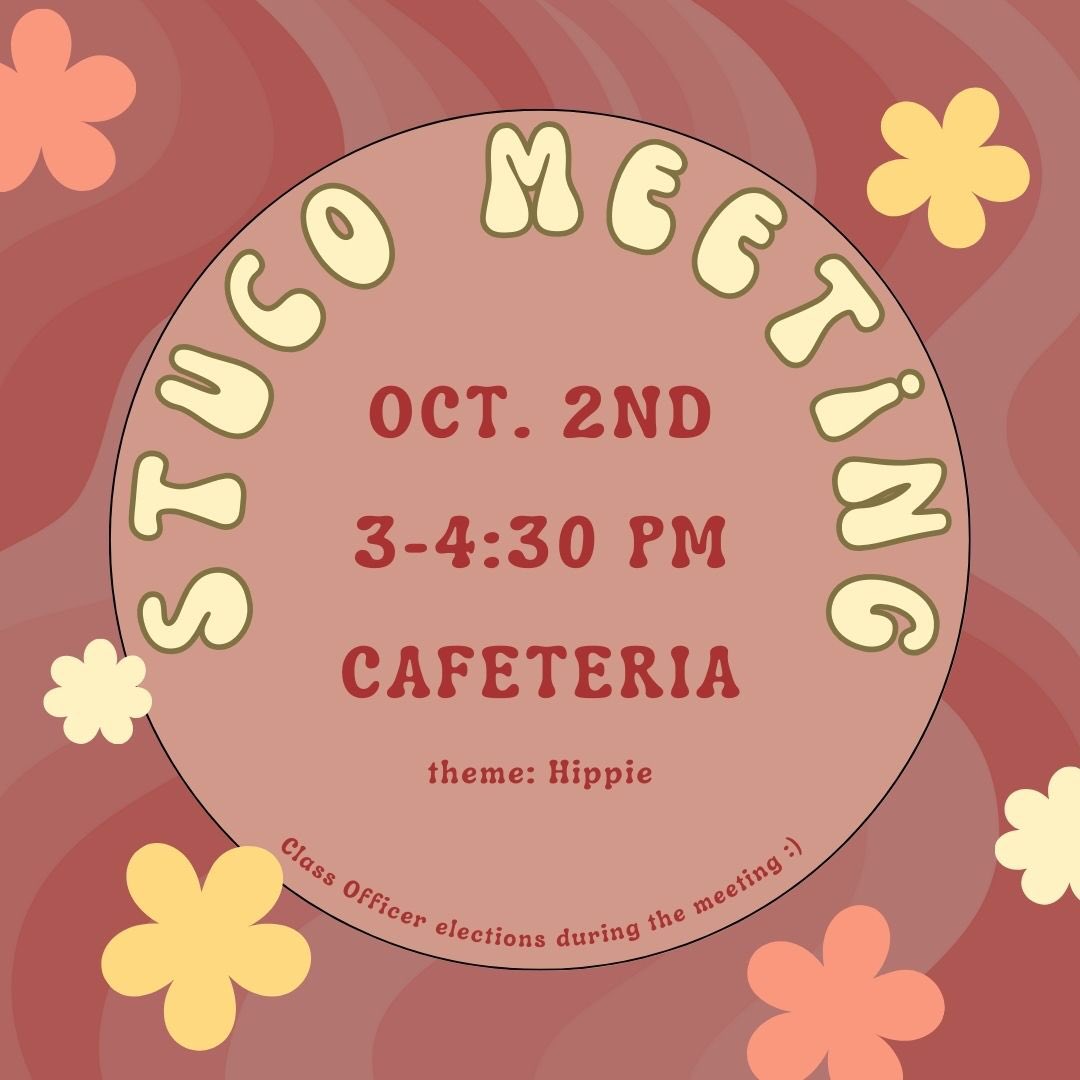 Student Council meeting tomorrow!! Pay attention to our remind as there could be slight changes to the location of the meeting!