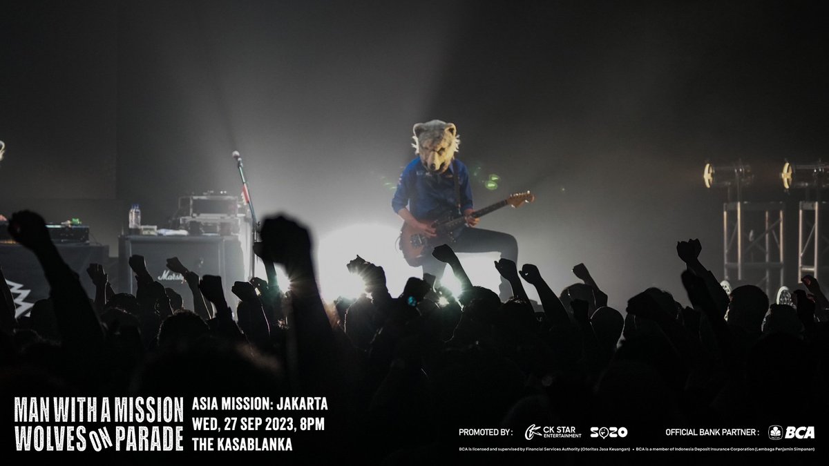 ckstarid's tweet photo. Thank you wolves for attending MAN WITH A MISSION WOLVES ON PARADE ASIA MISSION JAKARTA  It was unforgettable night &amp; full of enjoyment! Photo Credit : Sukio Seek  This show is promoted by @ckstar.id Official bank partner @goodlifebca
#WolvesOnParadeinJakarta #MWAMWorldTour2023 https://t.co/4KrPvoDkGP