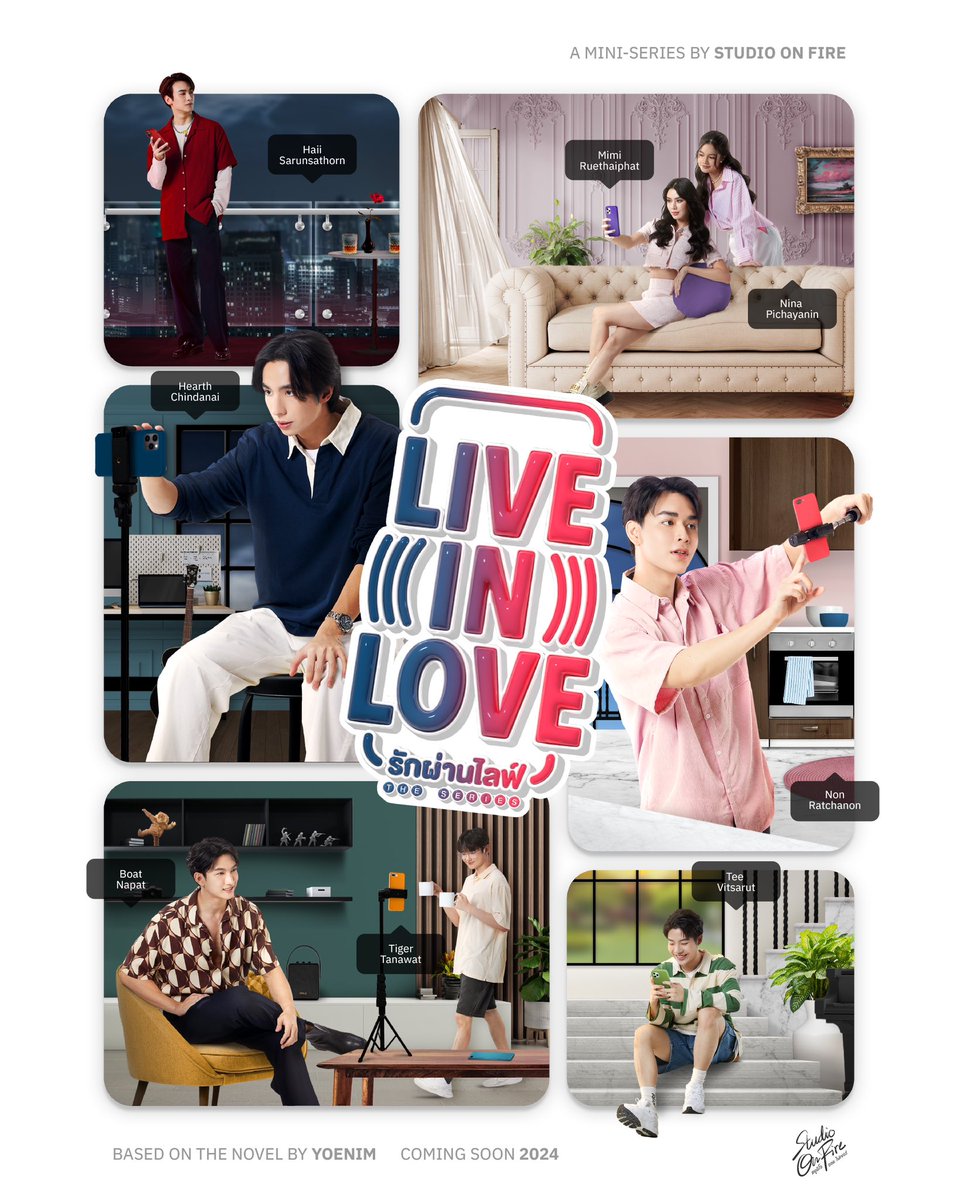 Raikantopinido's tweet photo. 🔹#BoatTiger, #Boatload y #Tigertanawat para el papel de #PoonGam.
🔹#Haii36_ como #AF.
🔹#Teevsr como #ITIM
🔸#Nina como #KHING y #mimitober como #GINA.
-PRÓXIMAMENTE -
#LiveInLoveTheSeries #รักผ่านไลฟ์เดอะซีรีส์ #DareKlaEatsCake #StudioOnFire #สตูดิโอออนไฟเยอร์ https://t.co/H4S0go6Hg1