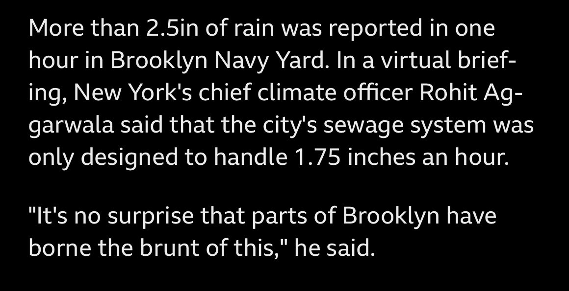 Climate change is real + NYC needs to upgrade sewers b4 more new dev gets approved.  Nyc code on roof drainage requires it to handle volume = 100 yr rainfall rate/hr. NYC sewage system = approx 1/2 that. <a href="/NYCMayorsOffice/">NYC Mayor's Office</a> <a href="/CMShahanaHanif/">Council Member Shahana Hanif</a>  <a href="/bradlander/">Brad Lander</a> <a href="/jaymart222/">Jay Martin 🏠 🏢🏚️🌇</a> <a href="/amkorchak/">Ann Korchak</a>