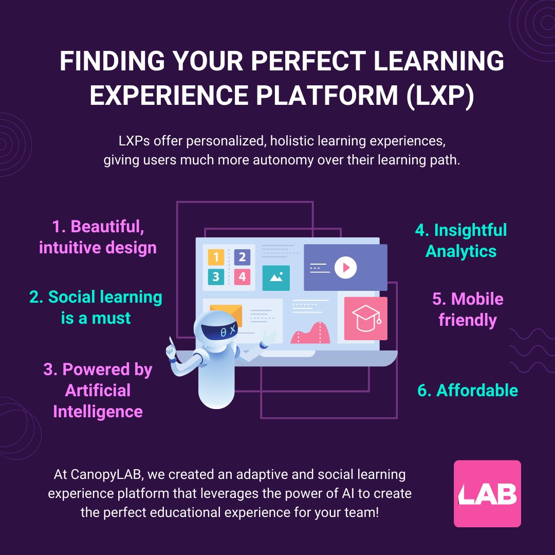 Canopy_LAB's tweet image. Discover the perfect learning experience platform (#LXP) with #CanopyLAB! Explore LXPs that prioritize personalized learning paths and collaboration, enhancing engagement. 

Article👉 canopylab.com/finding-your-p…