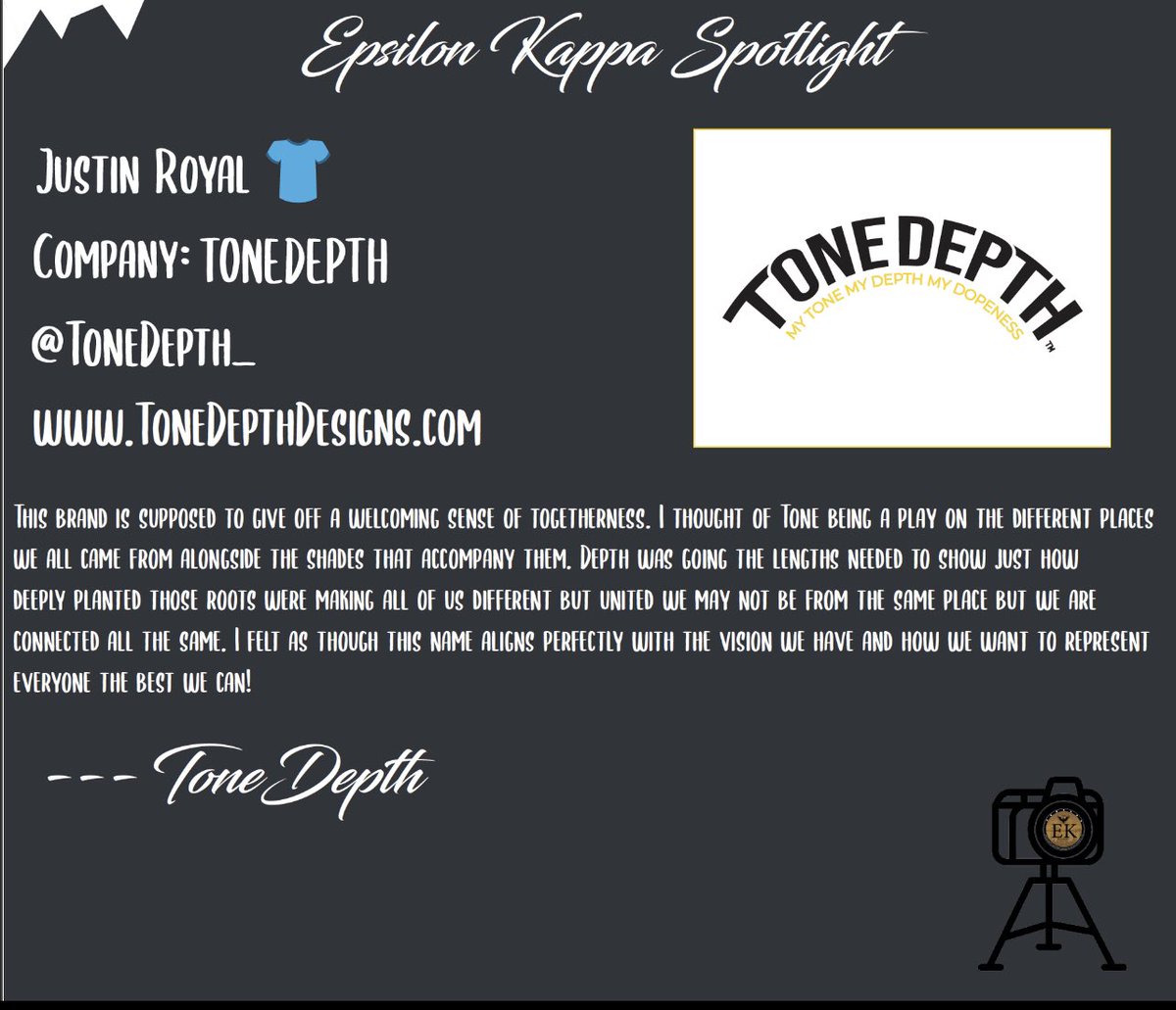 BradleyAlphas's tweet photo. 🎉 Join us in celebrating Bro. Royal (SP '23 Initiate) and his streetwear brand, ToneDepth! ✨ Every design is a fusion of style and innovation, where creativity shines! 🌟 #BradleyAlphas #EKAllDayEveryday #ToneDepth_ https://t.co/PSz9turD78