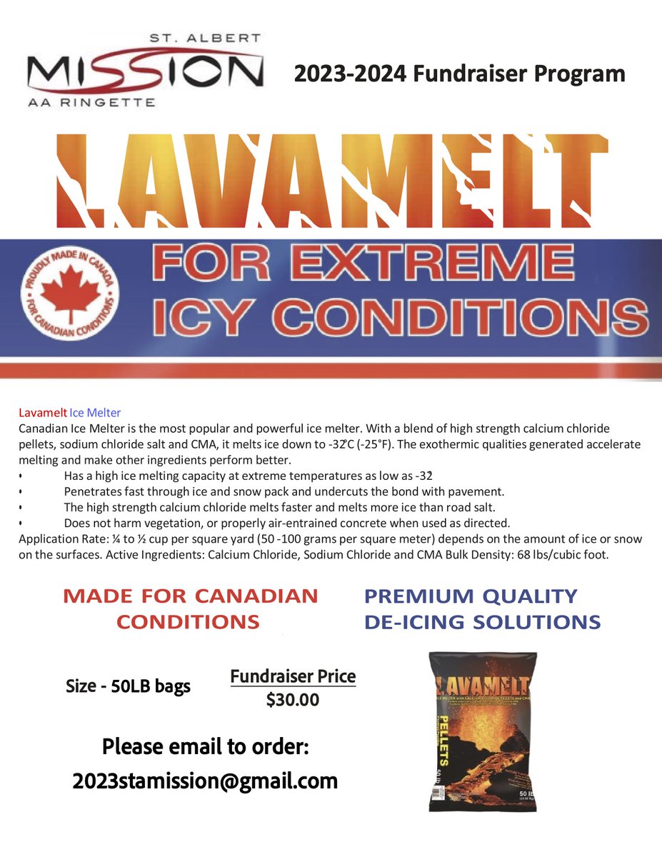 Are you local to St. Albert area?? Please hep support our team with this amazing ice melt product.  Send us a private message with your info and we can arrange it
