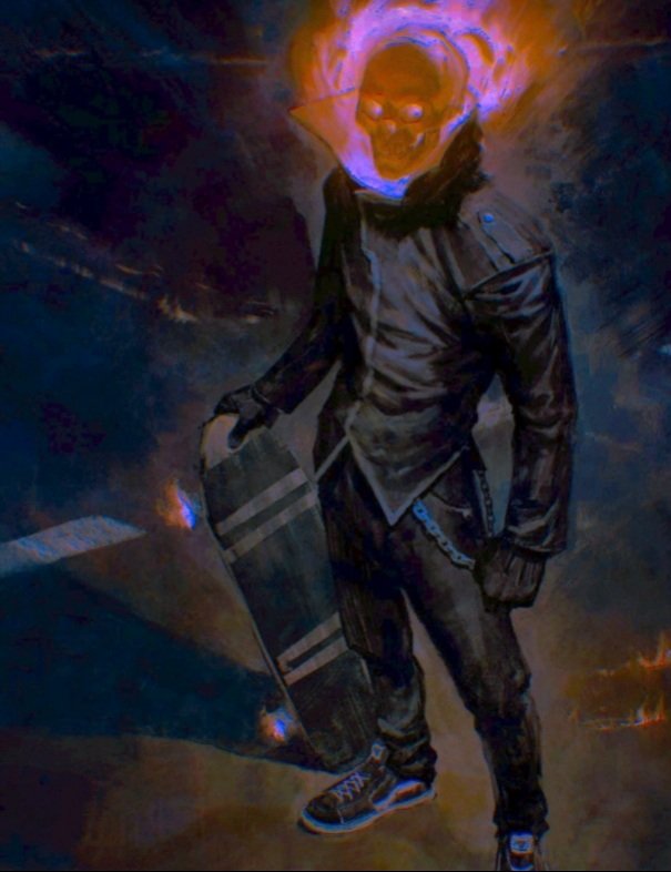 ¿Cómo va vestido Black Shabat cuando está en su forma del Vengador?

Usualmente, se le ve con su ropa típica que parece muda diaria. Toda negra, con guantes hasta la cuello.

Pareciera un buen detalle por su madre o Lockheed JR. Pero, la razón del fuego púrpupura es un misterio.