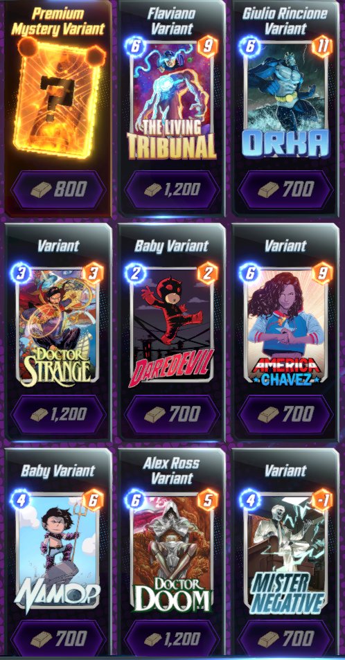 dddrewsky's tweet photo. 🛍️ Daily Offer for Variants! 🛍️
ONE OF MY BEST SHOPS EVER! I've been wanting this Tribunal. Definitely his best one imo. Chavez I really want too. Doom is a maybe. I already have the Artgerm. 👍🏼
What are you getting?! Make us jealous! 👀
#MarvelSnap #variants #dailyOffer https://t.co/IA8WhjZTxt