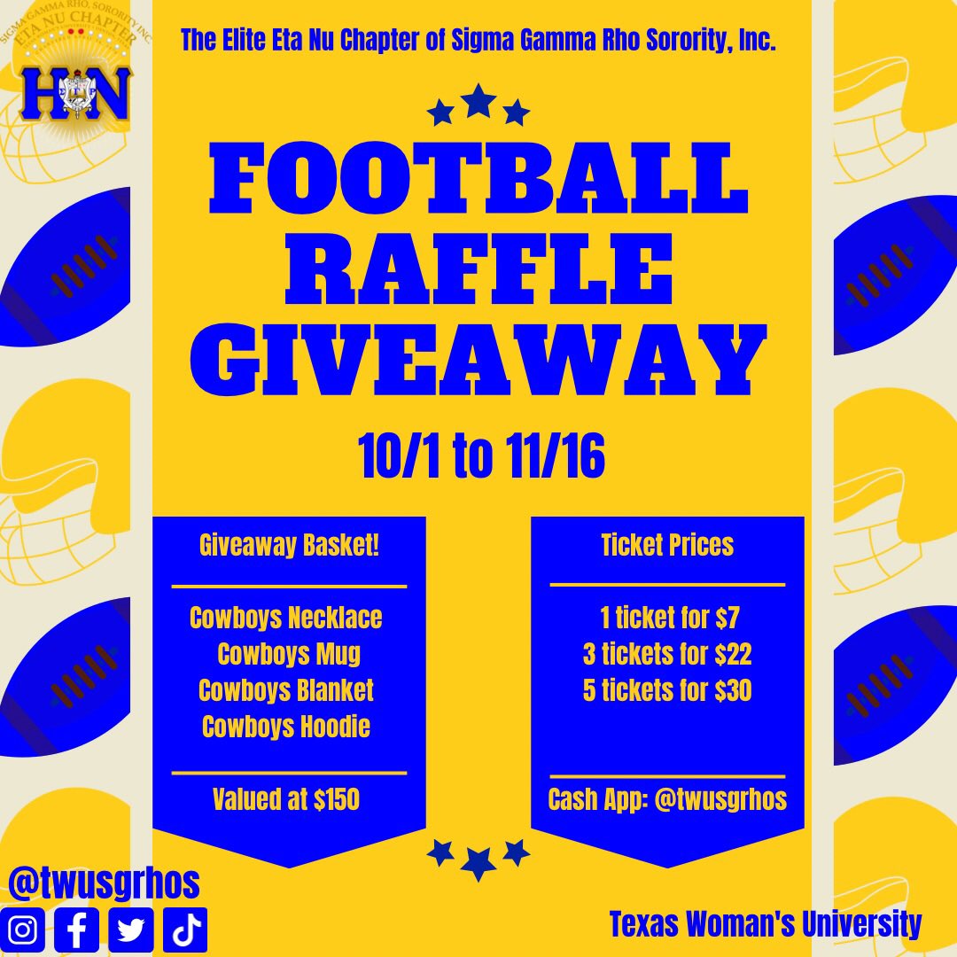 Calling all DALLAS COWBOYS Fans!!!!!!!!

If you love America’s team, we have something special for you! Get your tickets now for a chance to win a Cowboys Merch Basket!! 

When purchasing tickets please note:
Raffle entry - First Name, Last Name 

Good Luck 💙🐩💛