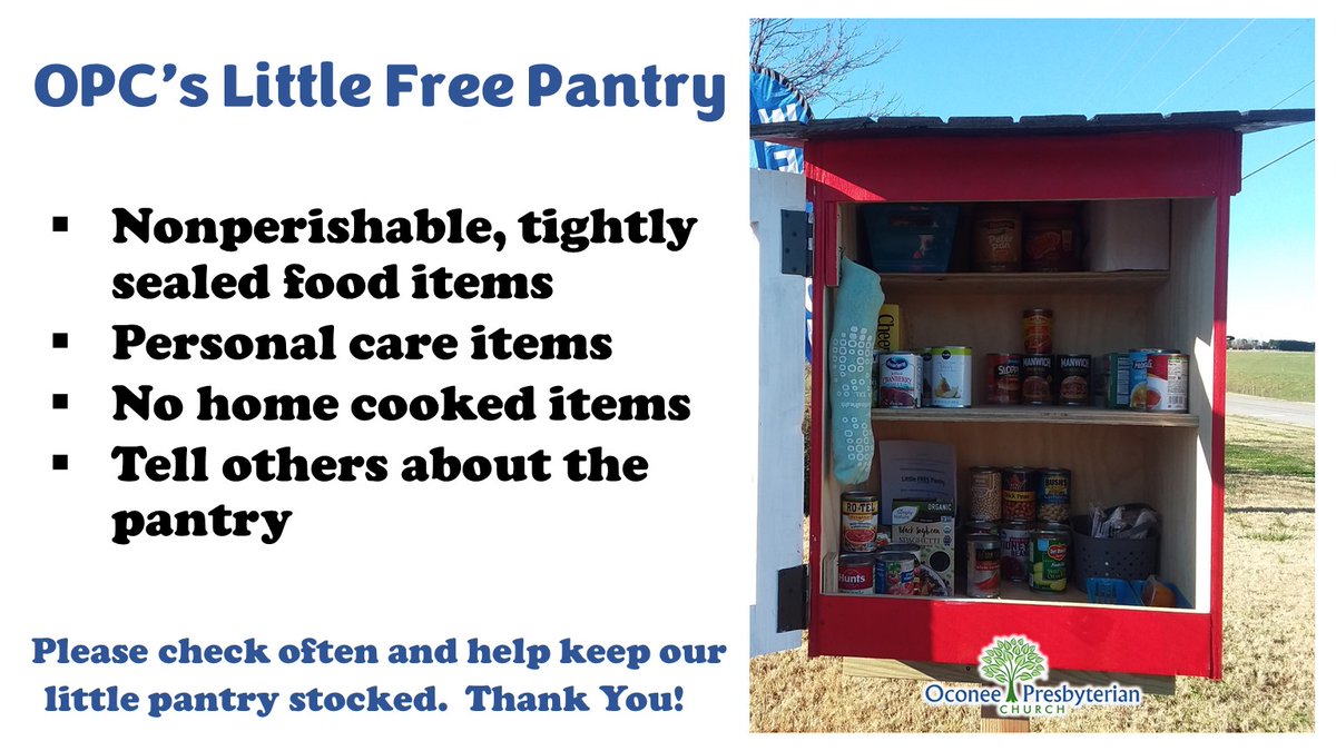 OPCUSA's tweet photo. OPC's Little Free Pantry. Please check often and help keep our little pantry stocked. Open to the community. #weloveoconee #opcusa https://t.co/xd4eEJmdnJ