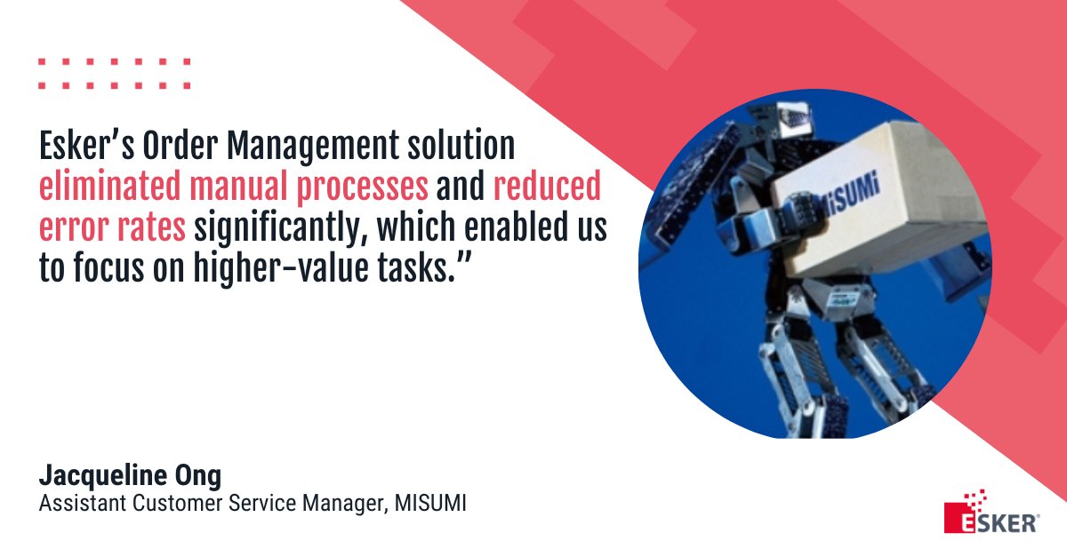 EskerNEurope's tweet image. MISUMI achieved faster order processing with Esker Order Management, freeing up CSRs to spend more time on higher value tasks.

Read more here 👉 ow.ly/ulQB50PxqJK

#OrderManagement
#OrderProcessing
#CustomerService