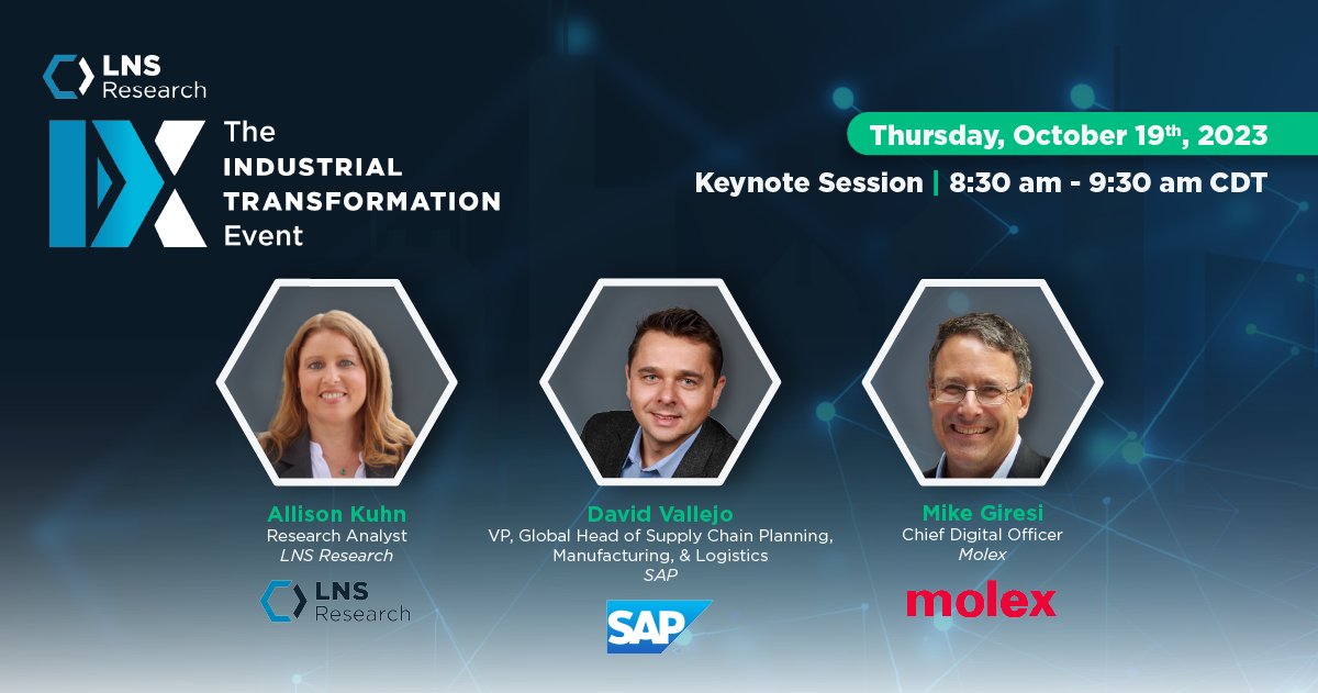 LNSResearch's tweet photo. Join us live as industry experts from @LNSResearch, @SAP, and @MolexConnectors take the stage to discuss navigating industry challenges to build and scale sustainable operations that empower growth. Learn More
➡️ https://t.co/JXeVLkHnQg
#TheIXEvent #Sustainability #FutureofWork https://t.co/lA891cdaUP