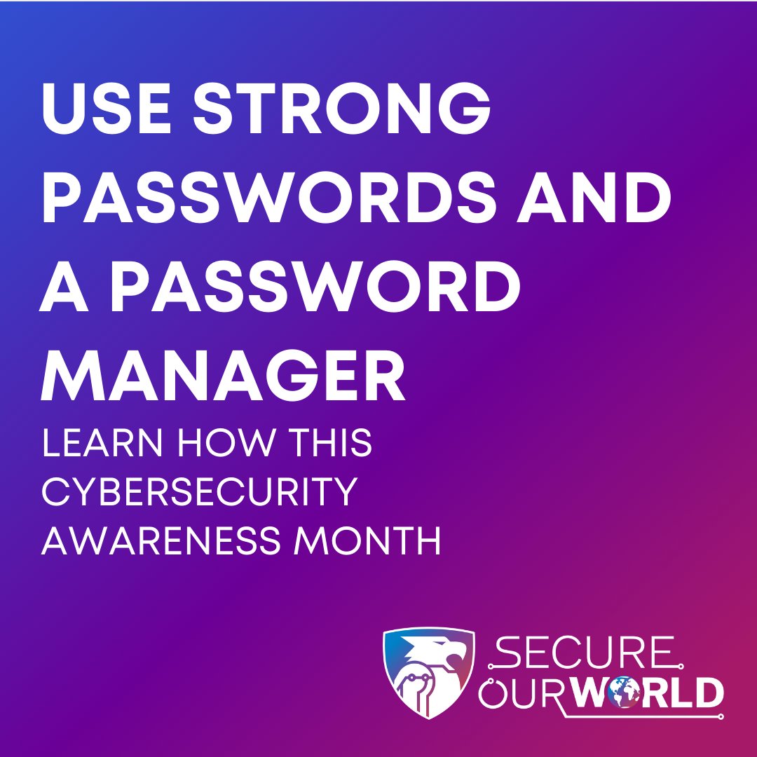 TulaneInfoSec's tweet photo. Week 2 of #CybersecurityAwarenessMonth focuses on using strong passwords and downloading a password manager. Follow us this week and visit https://t.co/wjFMna4c4E for tips and resources. #SecureTulane #SecureOurWorld https://t.co/5TP9C5IGQU