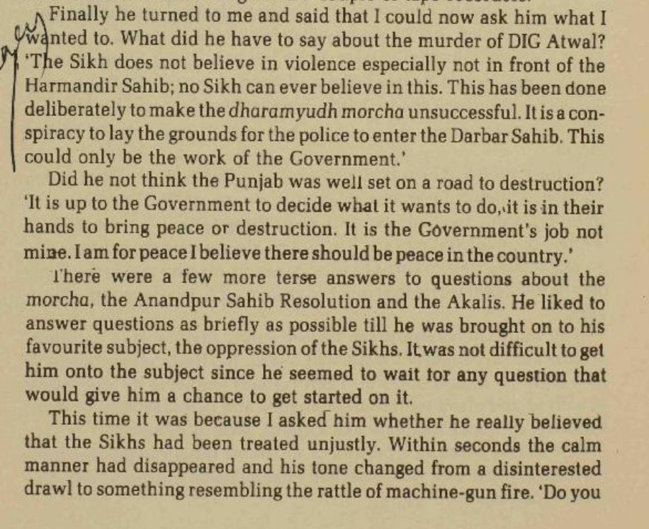 bhujangisingh's tweet photo. And when she met Bhindranwale Sant, she couldn't refute his claims of injustice and sat as a mute spectator. If she knew Punjab's incidents very well, she should have put in her points. Her whole article is filled with conjectures, one of them is that Bhindranwale Sant 1/2 https://t.co/npe630ROn0