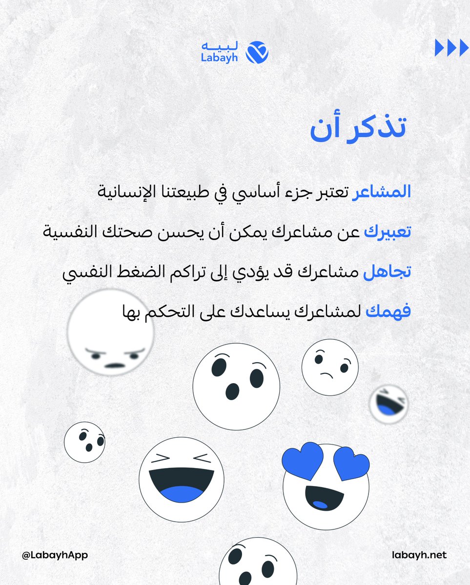 labayhapp's tweet photo. كلنا نفرح ونحزن، نزعل ونرضى😥📊

ولأن مشاعرنا جزء لا يتجزأ منا، أوقات كل اللي نحتاجه✨💌
ننتبه لها ونعترف فيها، ونقبلها، ولا نأجلها أو نكبتها، ونجرب نعبر عنها بصدق ونشاركها مع من يقدرها.

ولو كان تعاملنا معها صعب والطريق غير واضح، ممكن الأفضل نطلب المساعدة بدون تردد💙 https://t.co/GlZsPuw15A