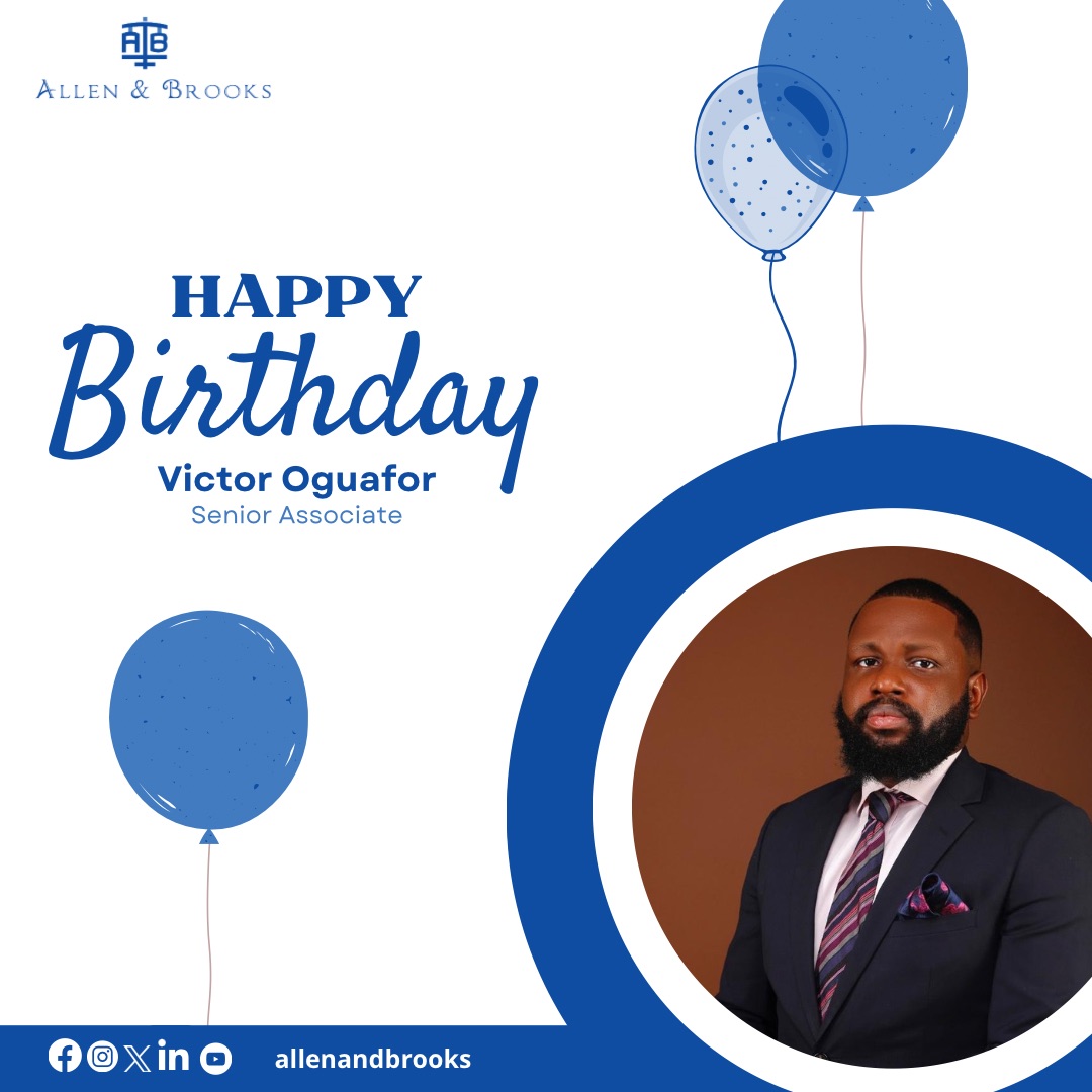 allenandbrooks's tweet photo. Wishing our Senior Associate, Vicar Oguafor the happiest of birthdays! 

May your day be filled with joy, laughter, and all the success you deserve. Thank you for your dedication and hard work. Here's to another fantastic year ahead!

Cheers! https://t.co/4hu6ArXl4D