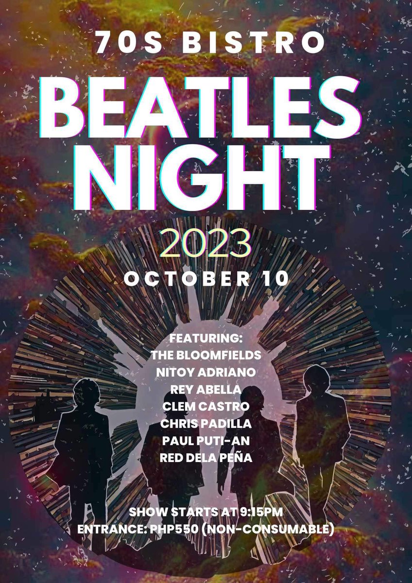 clemcastro's tweet photo. The annual The 70's Bistro Beatles Night is here. I shall be opening the night at 9pm and my set will be a birthday tribute to John Lennon. #thebeatles #beatlesnight https://t.co/h1nKsL1mtw