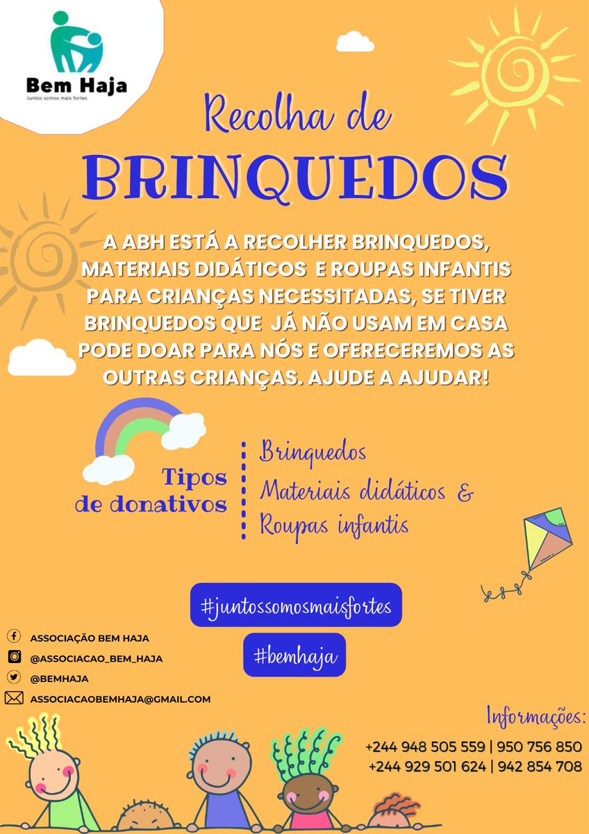 A_bemhaja's tweet photo. *RECOLHA DE BRINQUEDOS*
A ABH está a recolher brinquedos, materiais didáticos e roupas infantis para crianças necessitadas, se tiver brinquedos que já não usam em casa pode doar para nós e oferecermos as outras crianças. Ajude a ajudar! https://t.co/xypuHOWzqZ