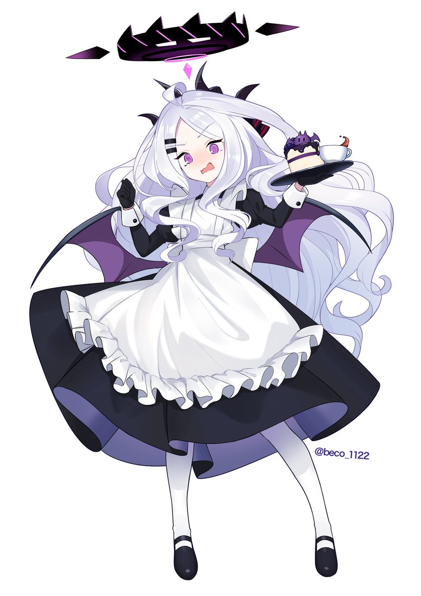 hina (blue archive) 1girl alternate costume maid apron solo horns long hair  illustration images