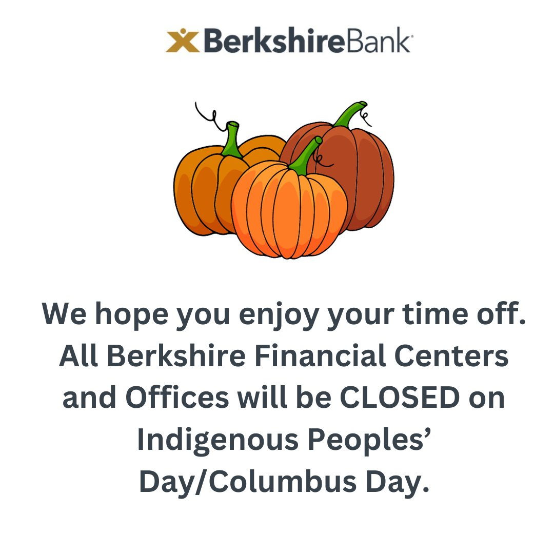 We hope everyone has an enjoyable Indigenous People’s Day/Columbus Day. Our offices are closed, but customers may access their accounts via online banking, our mobile banking app and our ATM network. Visit our website to find an ATM location near you. bit.ly/45phGtw