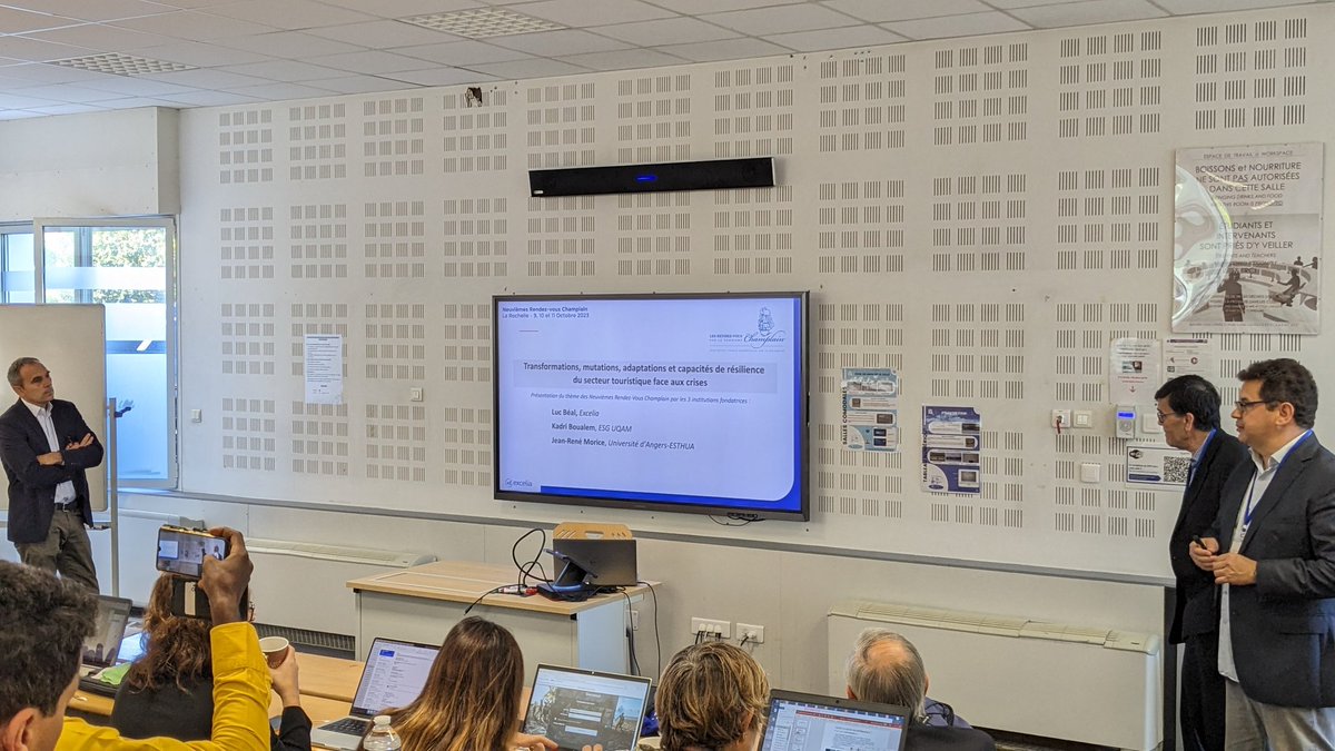 Ouverture de la 9e édition des Rendez-vous Champlain sur le Tourisme à La Rochelle, colloque international co-organisé par l'<a href="/UnivAngers/">Université d'Angers</a>, <a href="/ExceliaGroup/">Excelia</a> et l'<a href="/UQAM/">UQAM | Université du Québec à Montréal</a>. Intervention de <a href="/jr_morice/">Jean-René Morice</a> directeur de l'#ESTHUA #recherche #tourisme