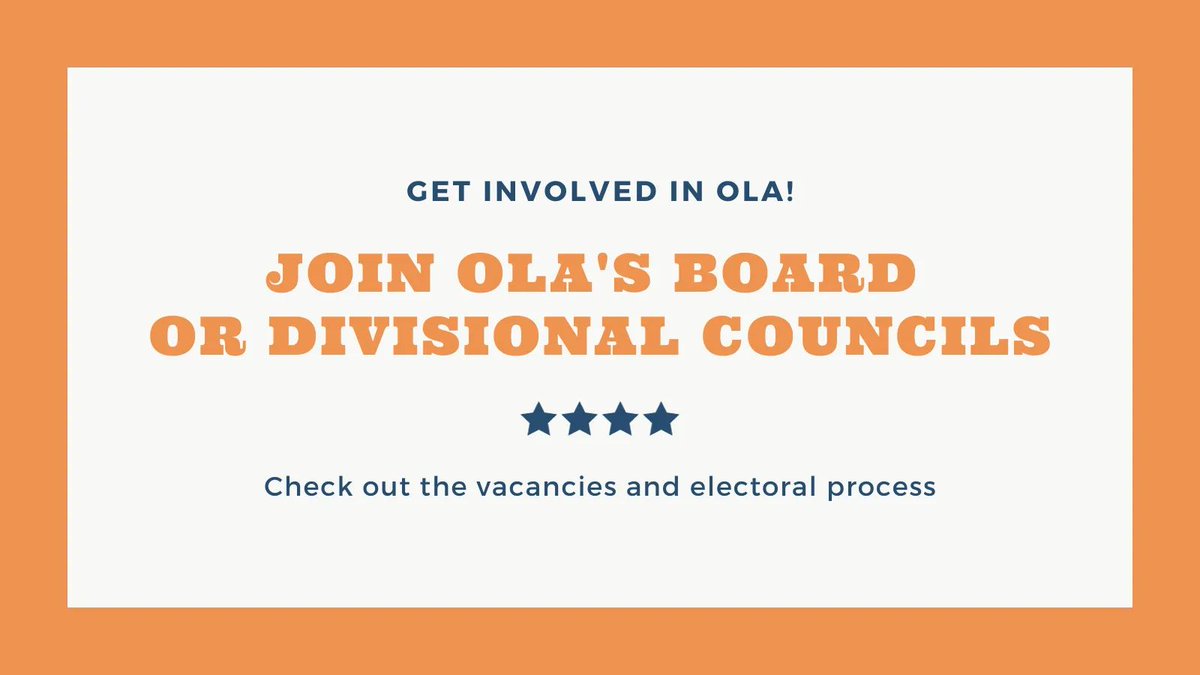 #DYK that OLA’s Board of Directors and 7 Divisional Councils have open positions? It’s true! View the positions up for election here: bit.ly/3PlWCya