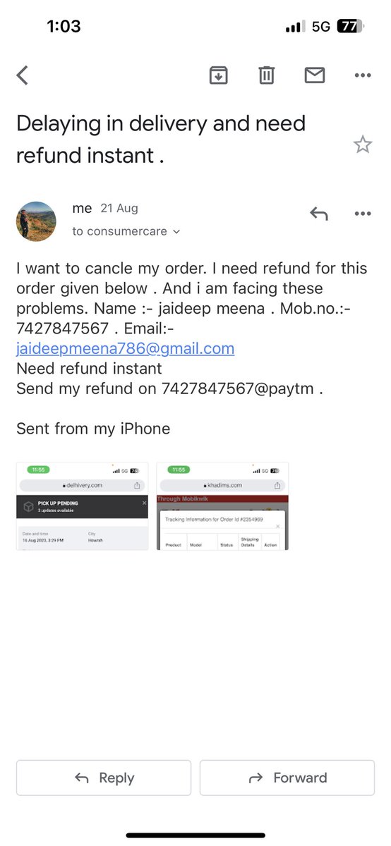 @khadimsindia chor h. Mene 14aug. 2023 ek order (order id:-2354969) kiya seller khud ne order cancle kiya or aaj ki tarik tk 50 se jyada refund k liye call kr chuka hu . har call pr kbhi 24hr me kabhi 48hr me kabhi 5days me refund. Mujhe mera refund chahiye .@jagograhakjago