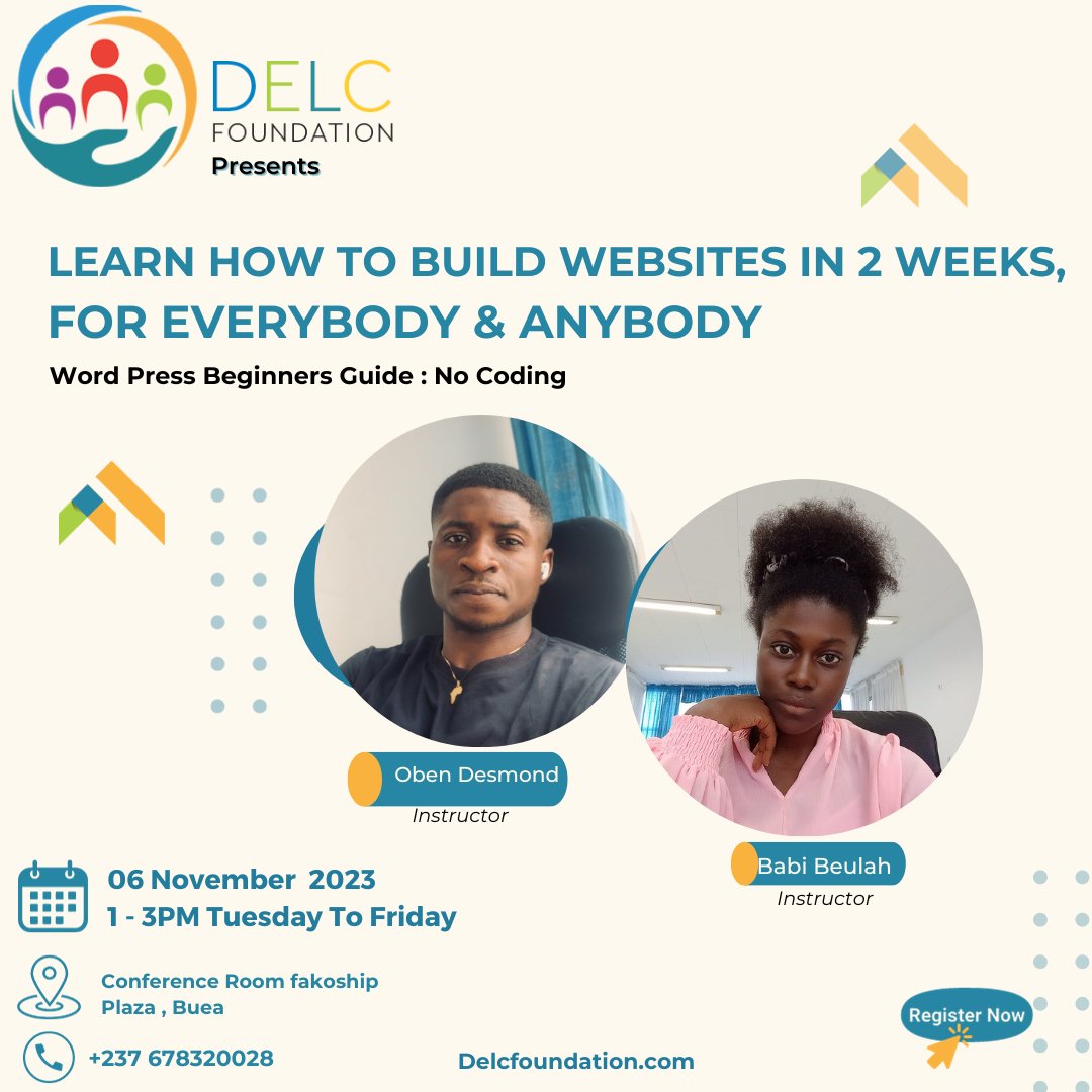 delccameroon's tweet photo. Are you looking to develop a key new skill before the year runs out?

Our intensive WordPress training boot camp is PERFECT for you!

Learn how to build a professional website from scratch in just 2 weeks - no coding required. https://t.co/0dFc4ZHpz2