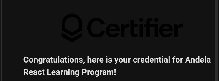 Nyako_codes's tweet photo. I’m happy to announce that I have successfully completed the Andela React Learning Program and obtained a certificate of completion from Andela #Andela #AndelaReactLearningProgram
Thank you @gatere_mark for sharing those links on your TL https://t.co/EG47J6NpWc