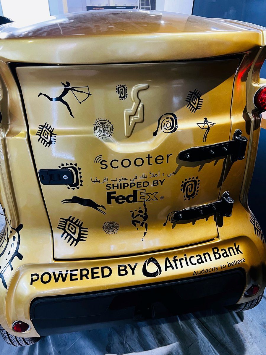 AfricanBank's tweet photo. We’re proud to support South Africans as they work to achieve their #AudaciousGoals!
Our ESD programme aims to empower black owned businesses to implement viable solutions and penetrate the market for their economic sustainability.
The Bank’s Excelerate 25 Strategy levers of inclusion and sustainability underpin the focus of the ESD programme. Inclusion for the programme means creating a platform where SMMEs have access to market and economic opportunities.
Recently we supported Green Scooter, one of our ESD beneficiary enterprises and founded by Fezile Dhlamini of Soweto, the birthplace of African Bank. We supported Fezile, who also exhibited the Green Scooter at Automechanika Dubai, an international trade exhibition for the automotive aftermarket and service industry, last week in Dubai because as a bank, sustainability is at the core of what we do. We’re delighted to collaborate with companies like Green Scooter that provide green solutions to assist companies to decarbonise their ecosystems.
Here are some photos from the event.
#AfricanBank #AudacityToBelieve
