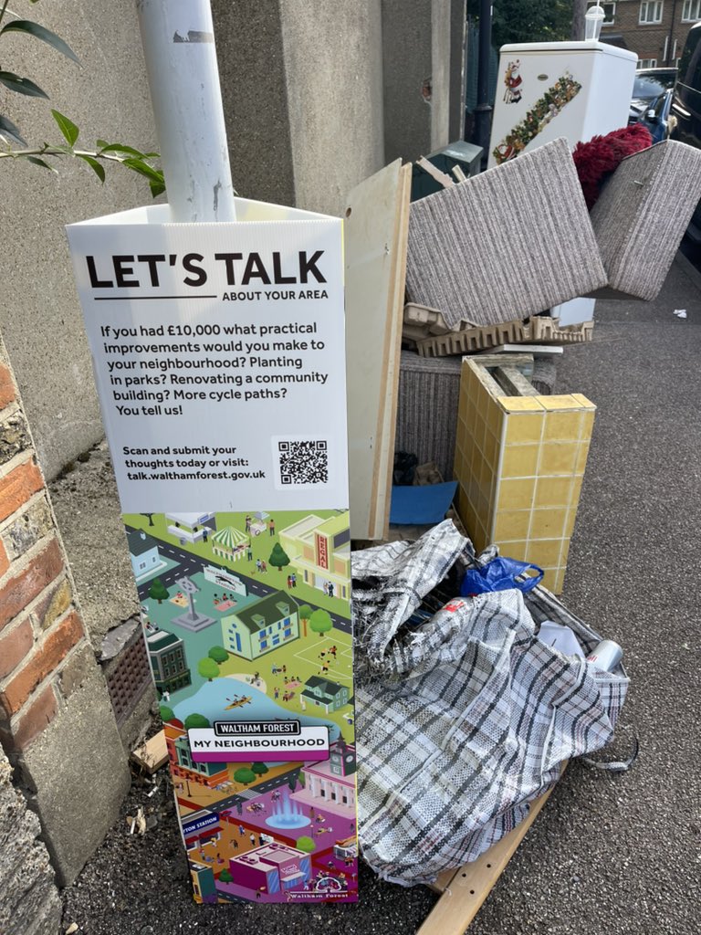 “Less talking and more doing” might be what we would have to say about fly tipping in our area. But when Clyde Loakes has you blocked, oh well.