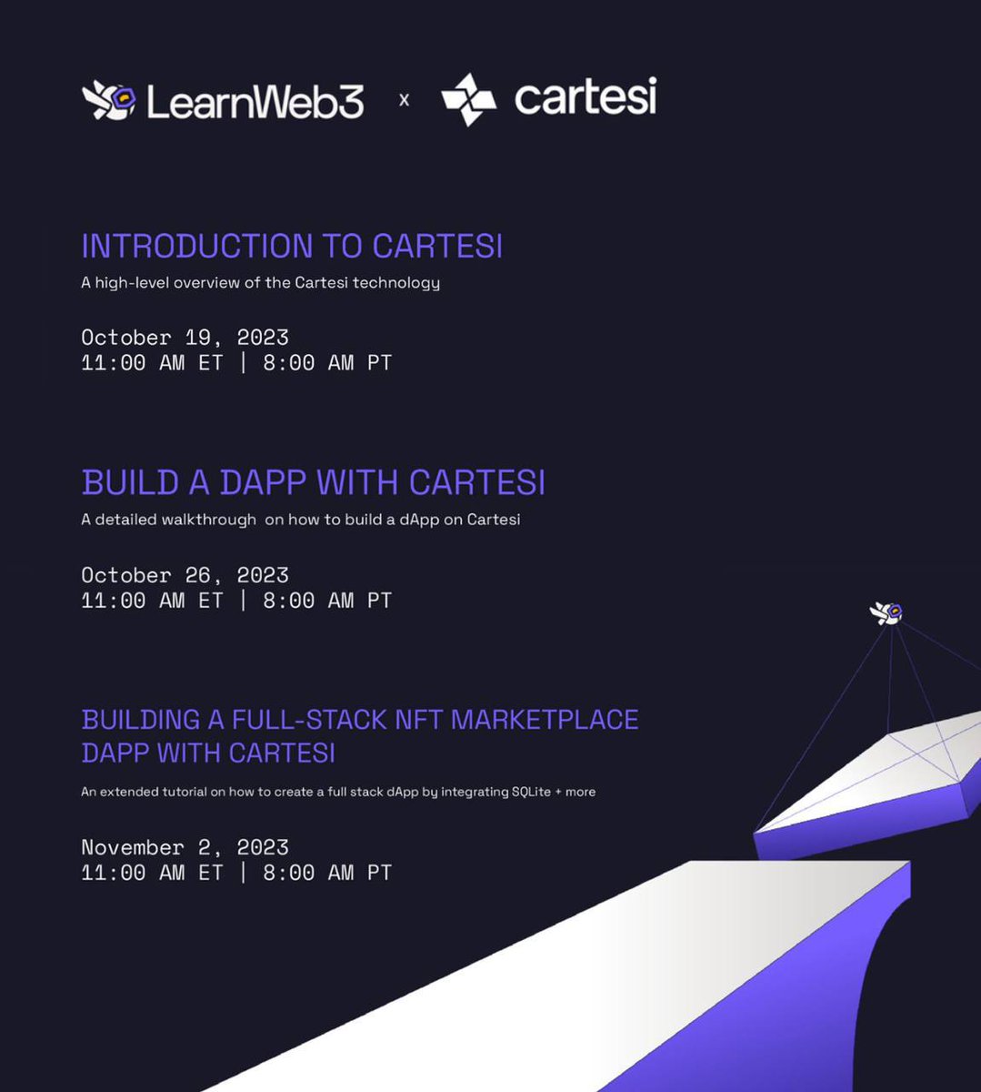 Cartesi_Ukraine's tweet image. Ми раді співпраці з #LearnWeb3DAO з серій з трьох воркшопів! 
Core contributor Jathin проводитиме ці заняття, щоб підготувати вас до створення #DApps з використанням технологій #Cartesi!

1️⃣ 19 жовтня, 18:00 за Києвом: Знайомство з Cartesi
#CTSI $CTSI #crypto