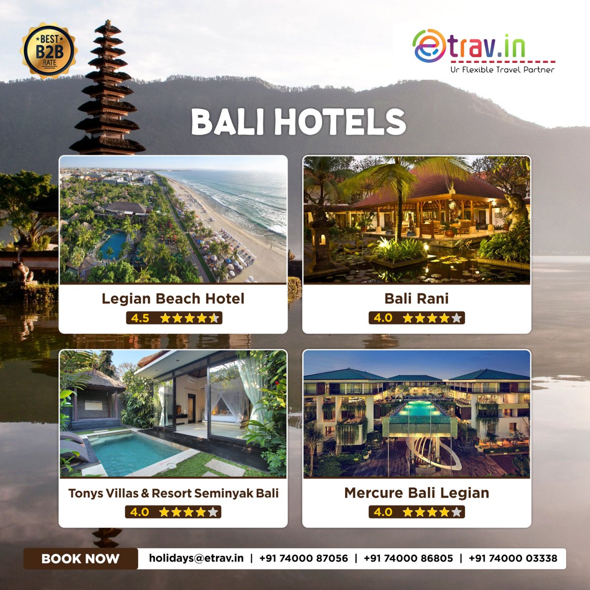 ETravTravelAPI's tweet image. Bali Hotels 2.0

Start booking smarter today!

Book Now
📲Contact: +91 74000 87056; +91 74000 86805; +91 74000 03338
📧Email: holidays@etrav.in

#balihotels #balitravel #baligetaway #travelsmart #hoteldeals #explorebali #luxurytraveladvisor #AffordableLuxury #travelgoals