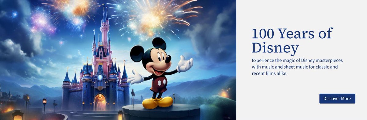 Stretta_Music's tweet photo. 100 Years of Disney! 💫
Experience the magic of Disney masterpieces with music and sheet music for classic and recent films alike. Join us in celebrating a century of magical entertainment and timeless music.
https://t.co/J1CSij6MJV
#Disney #Disneyland #100yearsofdisney https://t.co/BikJgZHaor