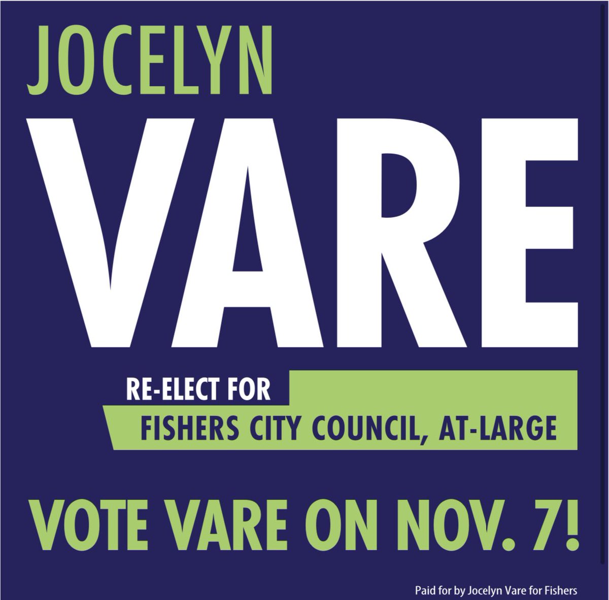 I am running for re-election for Fishers City Council. Follow me at <a href="/VareForFishers/">Jocelyn Vare</a> and VOTE EARLY or on Nov 7!