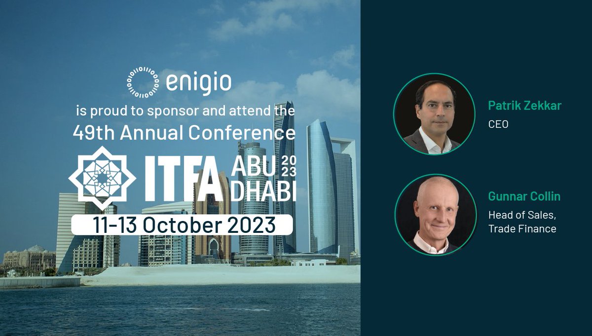 Enigio is a proud sponsor of ITFA's Annual Conference. If you are attending, Patrik Zekkar and Gunnar Collin are looking forward to seeing you and to talk.
#reliablesystem #paperlesstrade #digitaltrade