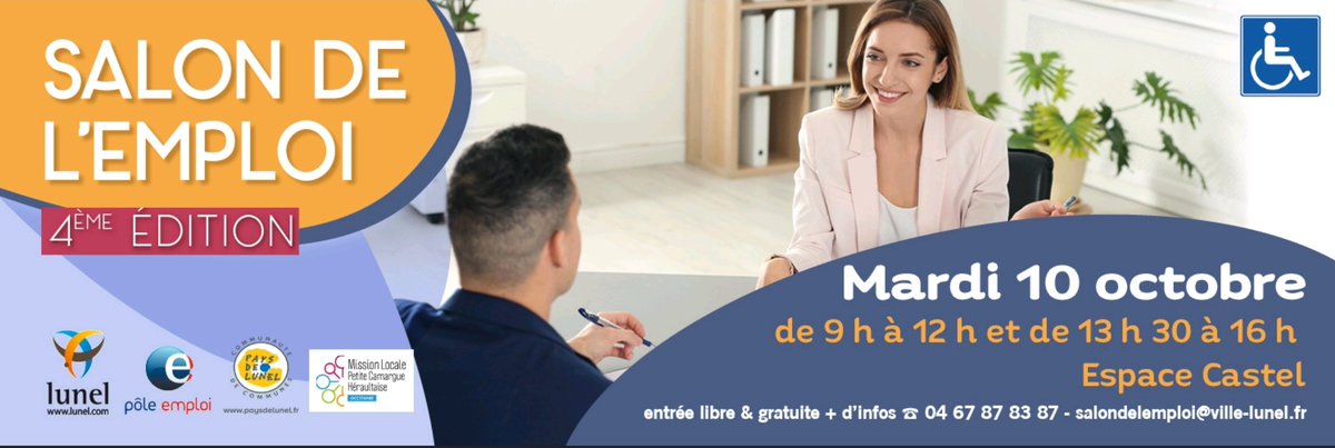 J-1 avant l'ouverture de la 4ème édition du salon de l'emploi de Lunel. Venez nombreux rencontrer les 65 entreprises présentes et trouver le job qui vous convient. Et s'il vous manque une compétence pour intégrer l'entreprise ? Pôle emploi peut vous financer la formation !