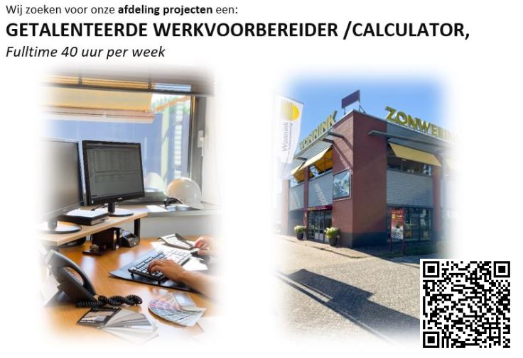 En we hebben nog een gave functie open staan!
Als werkvoorbereider/calculator ben je mede verantwoordelijk voor de calculaties en het zo duidelijk mogelijk voorbereiden van onze verschillende zonweringsprojecten. 
Lijkt je dit wat? Bel en/of mail dan direct!
#vacature #amersfoort