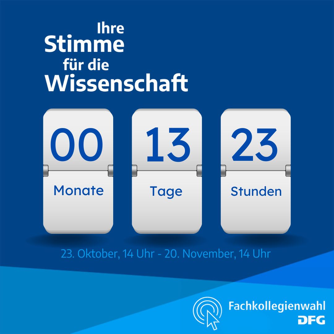 #FKWahl2023📢In zwei Wochen geht es los! Die Wahl-Unterlagen sind verschickt, die 183 Wahlstellen aktiviert (93 DFG-Mitgliedseinrichtungen, 89 sonstige Wahlstellen u. die DFG-Wahlstelle für Einzelwählende). Vielen Dank für eure Arbeit in den kommenden Wochen! #Countdown