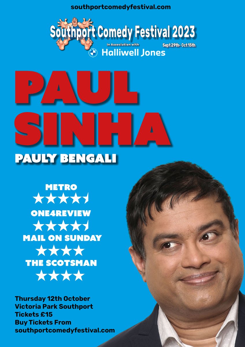 Helloooooo Southport! Comedian and Chase star, Paul Sinha, returns to Southport Comedy Festival this Thursday 12th. Support from the brilliant stand-up @Thegavinwebster @paulsinha @bbcmerseyside @southportflower @BBCLancashire @southportcomedy