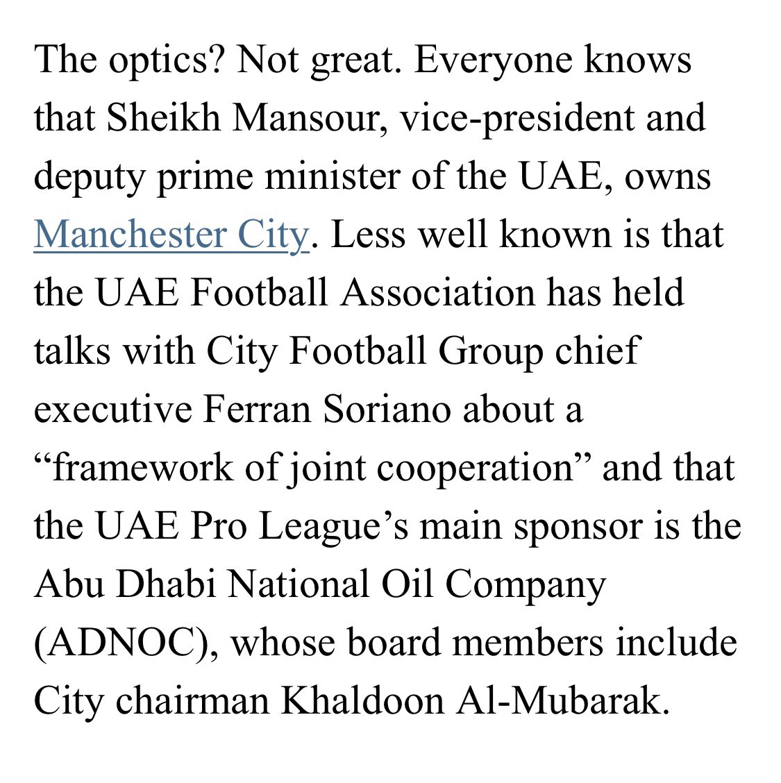 Michael Oliver, who refused to send Mateo Kovacic off for what was an obvious instance of two yellows (and possibly a straight red), recently travelled to the UAE to referee a game and was paid by the same people who own Manchester City. Offered without further comment.