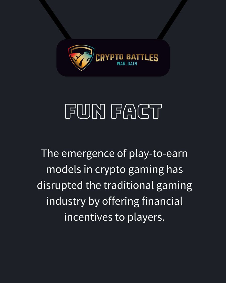 Cryptobattlesio's tweet photo. The emergence of play-to-earn models in crypto gaming has disrupted the traditional gaming industry by offering financial incentives to players. https://t.co/CfSz51dyYW