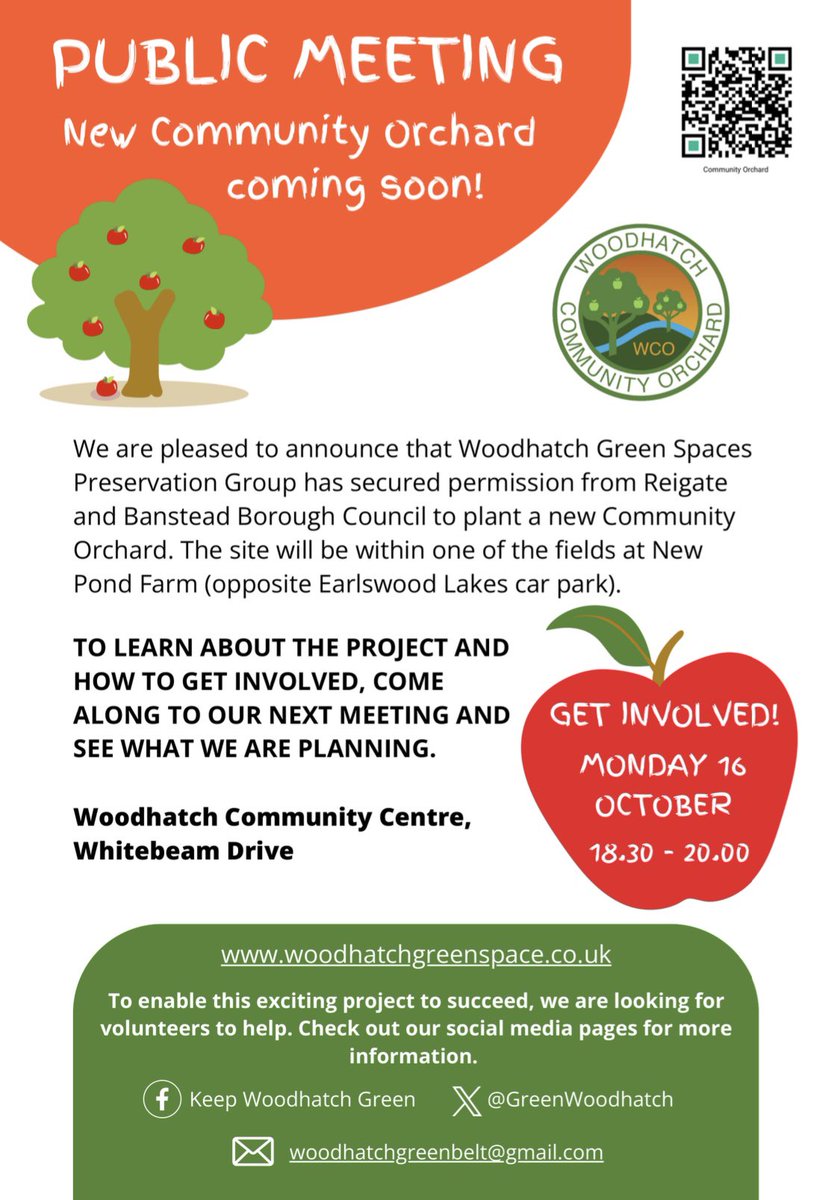 Join us at our next meeting to learn more about the Woodhatch Community Orchard project, and how you can get involved if you live in the Woodhatch area #communityorchard