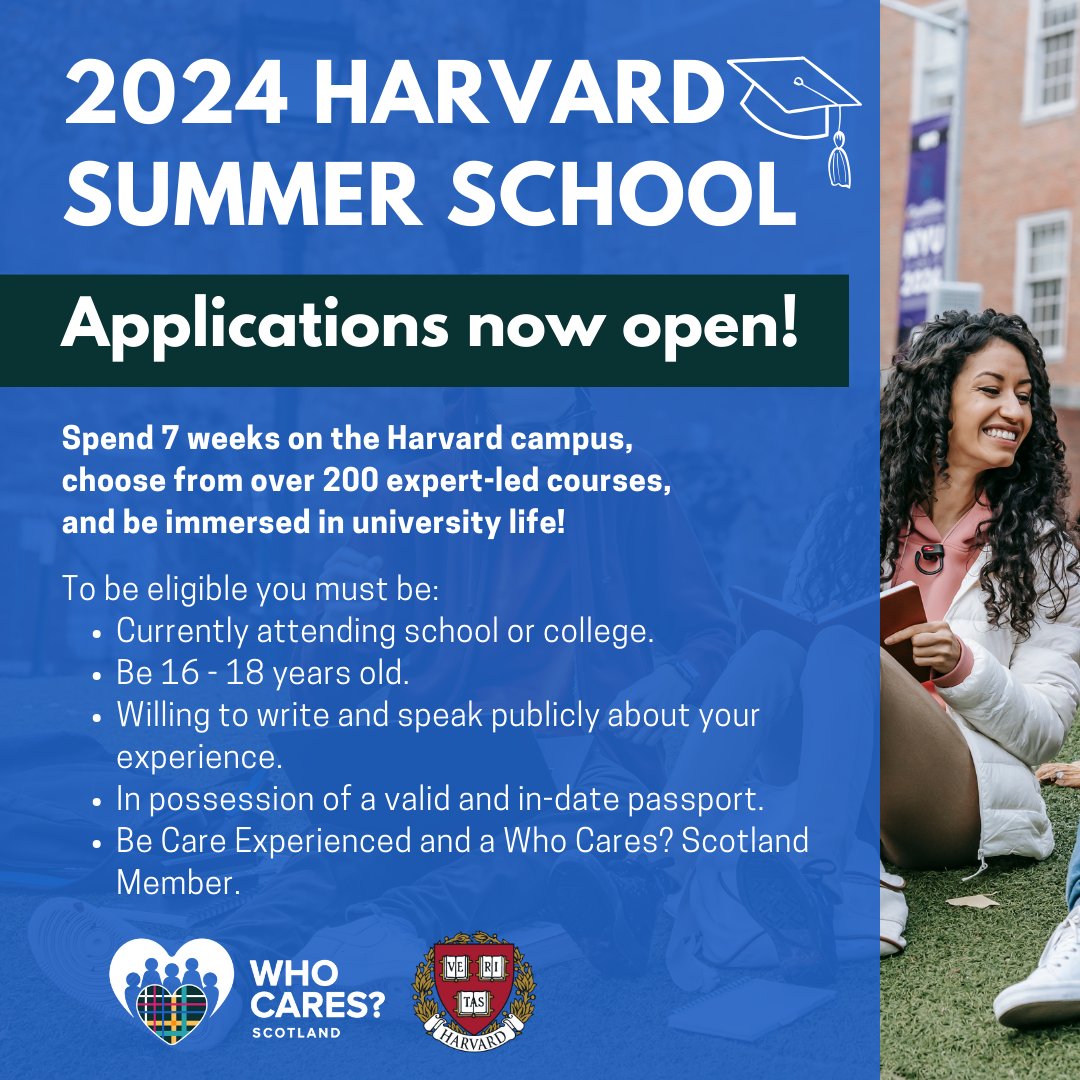 We're excited to announce that we've opened up applications for our 2024 @HarvardSummer scholarship. Participants will have their studies fully paid for and will spend 7 weeks at the world-class university. Find out more here - ow.ly/jJQB50PUu3r